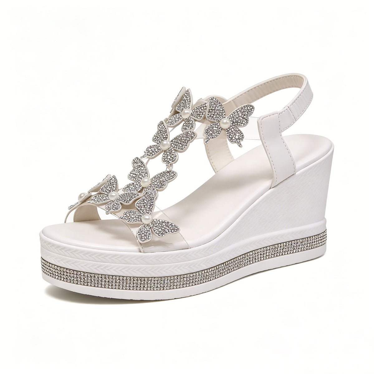 Women's Rhinestone Butterfly Wedge Sandals with Arch Support