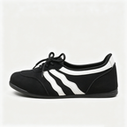 Women's Retro Lace-Up Ballet Sneakers, Black & White Stripe Casual Flat Shoes, Lightweight Comfortable Daily Wear Footwear