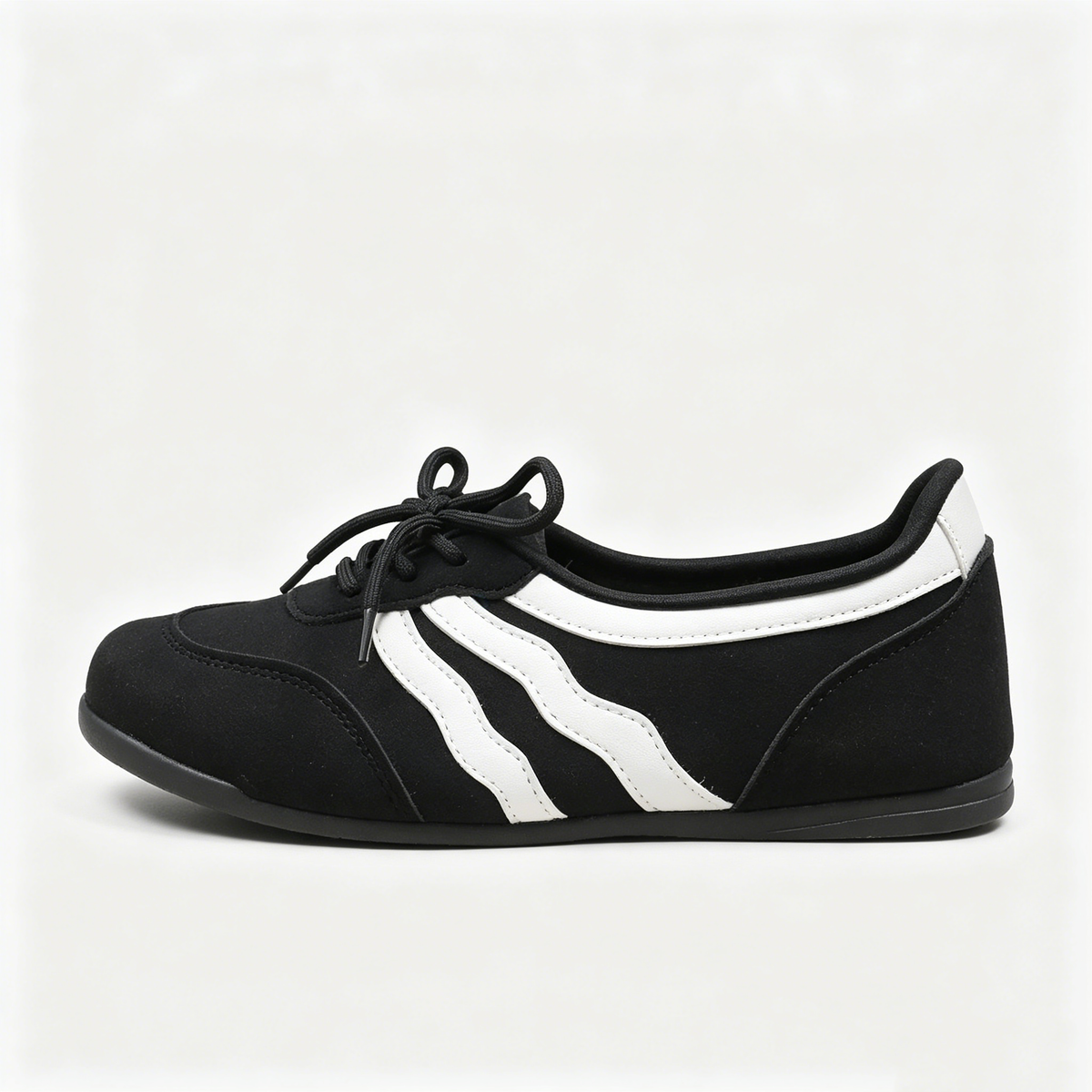 Women's Retro Lace-Up Ballet Sneakers, Black & White Stripe Casual Flat Shoes, Lightweight Comfortable Daily Wear Footwear